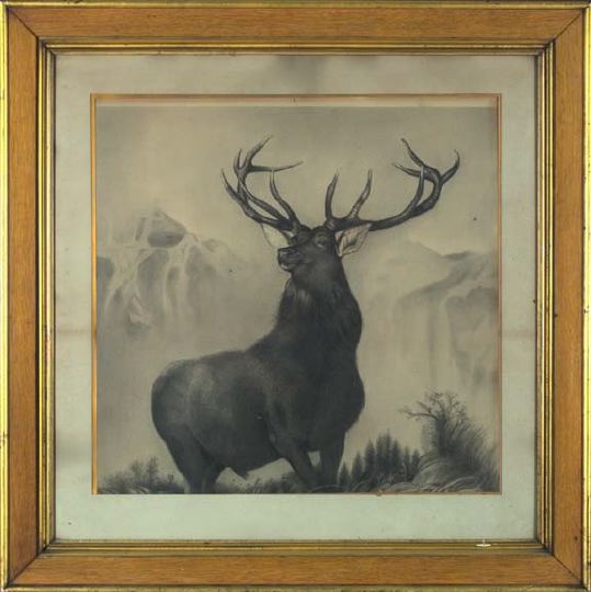 Appraisal: American School th Century A Mighty Elk charcoal and chalk