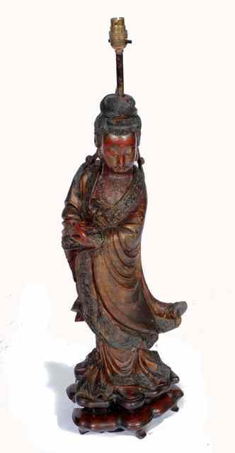 Appraisal: A CHINESE CARVED WOOD PART LACQUERED AND PAINTED MODEL of