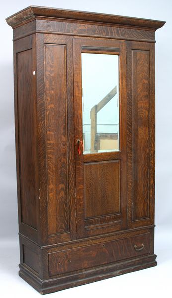 Appraisal: Late 's- solid oak wardrobe with beveled glass door x