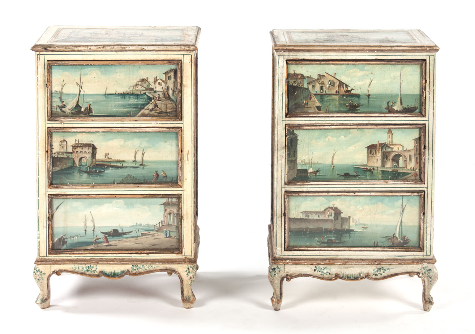 Appraisal: Pair of Italian scenic painted bedside commodes early th century