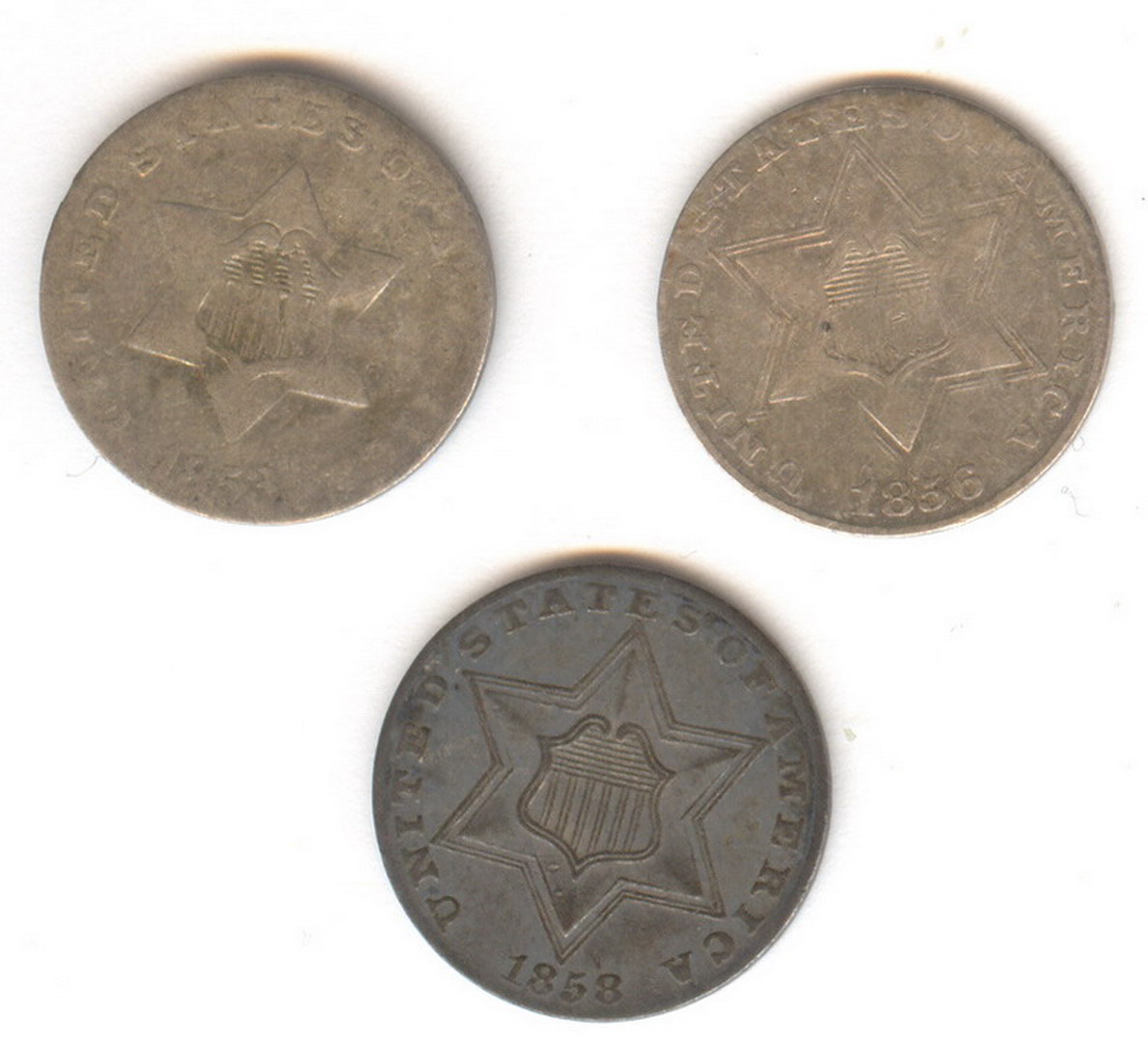 Appraisal: U S SILVER THREE CENT COINS Estate coins