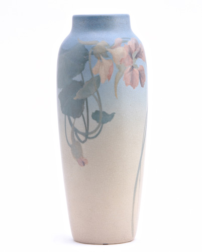 Appraisal: ROOKWOOD Vellum vase painted by F Rothenbusch with nasturtium on