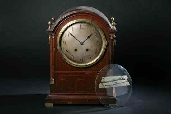 Appraisal: EDWARDIAN NEOCLASSICAL STYLE INLAID MAHOGANY DOME-TOP MANTLE CLOCK Four brass