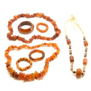 Appraisal: A Group of Amber Jewelry Items cm A Group of