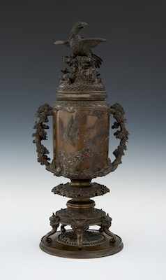 Appraisal: A Large Japanese Bronze Vase with Cover on Base Assembled