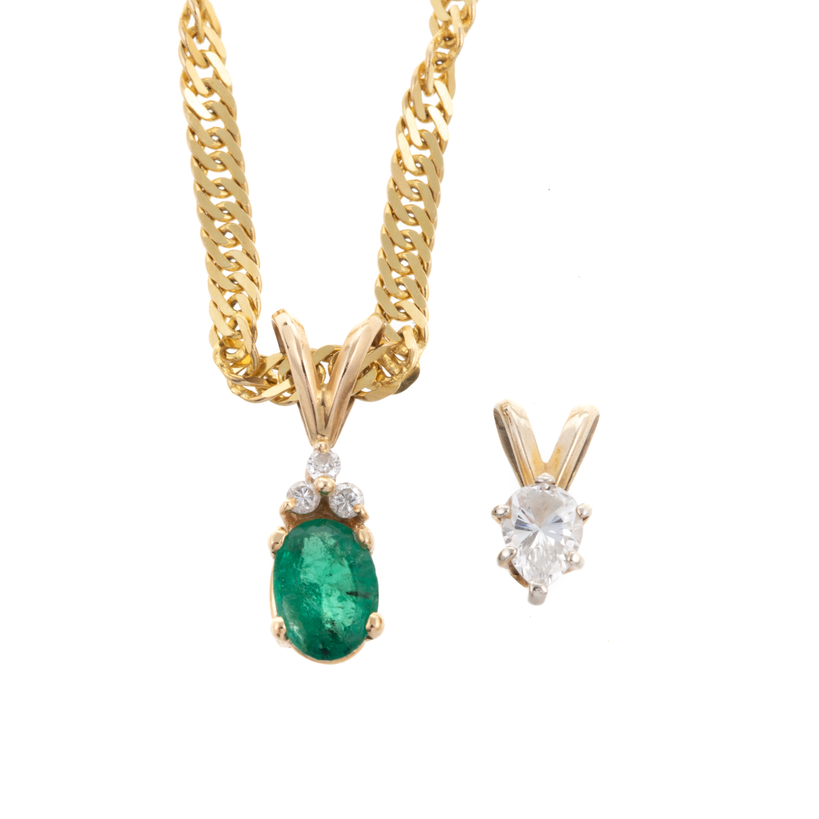 Appraisal: AN EMERALD DIAMOND PENDANT WITH CHAIN K yellow gold pendant