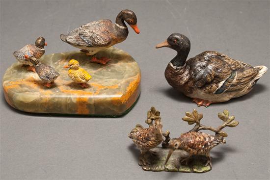 Appraisal: Austrian cold-painted bronze woodcock group a similar bronze duck and