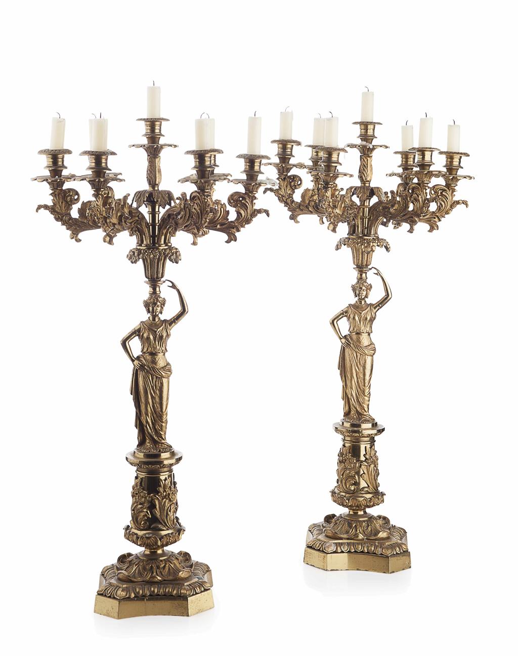 Appraisal: PAIR OF GILT BRONZE FIGURAL CANDELABRA BY CORNELIUS OF PHILADELPHIA