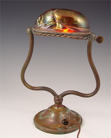 Appraisal: TIFFANY STYLE SCARAB DESK LAMP Form of scarab beetle glass