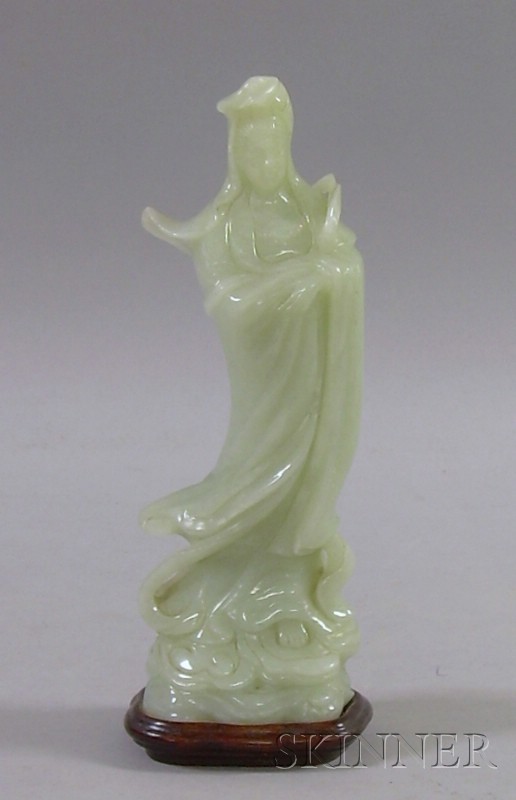 Appraisal: Jade Kuan Yin Figure on Wooden Base ht in