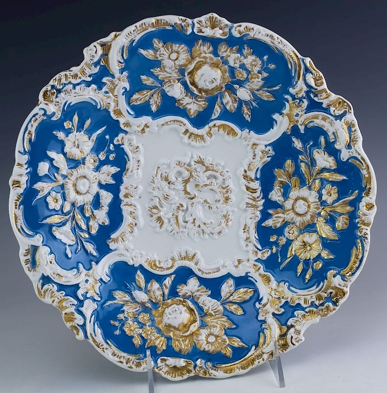 Appraisal: Meissen German Porcelain Blue Gilt Floral Plate Antique Meissen German