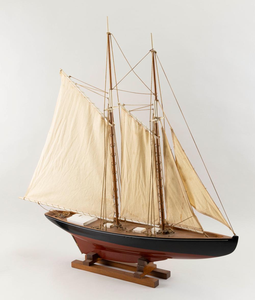 Appraisal: POND MODEL-STYLE TWO-MASTED SCHOONER TH CENTURY TOTAL HEIGHT LENGTH POND