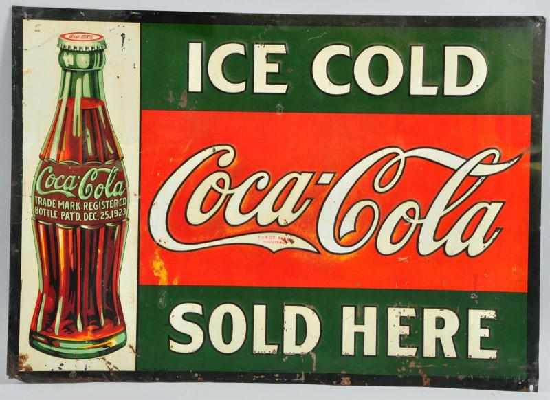 Appraisal: Coca-Cola Embossed Tin Sign Description Circa s Ice Cold Coca-Cola