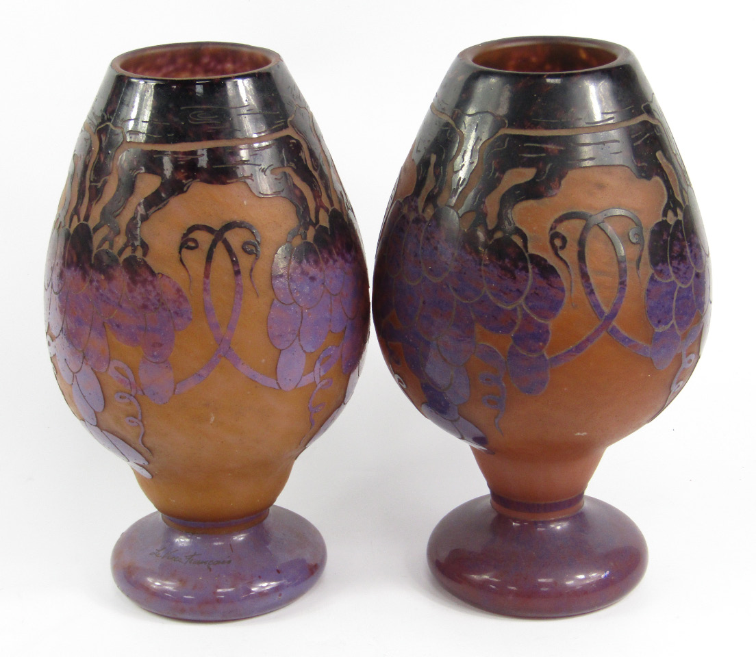 Appraisal: A pair of Le Verre Francais cameo glass vases from