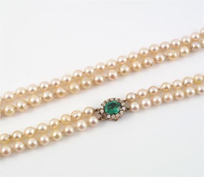 Appraisal: A two row cultured pearl necklace The gold clasp set