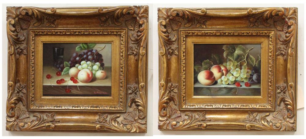 Appraisal: TWO FRUIT STILL-LIFES OILS ON CANVAS One painting signed R