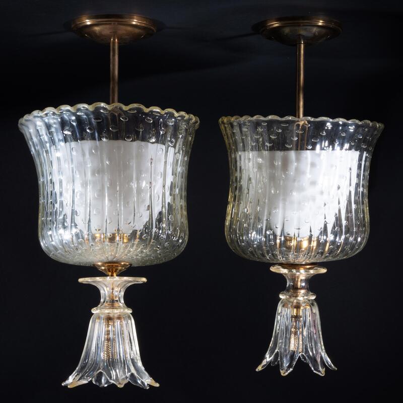 Appraisal: Pair of Murano Barovier Glass Pendant Lights Fitted with three