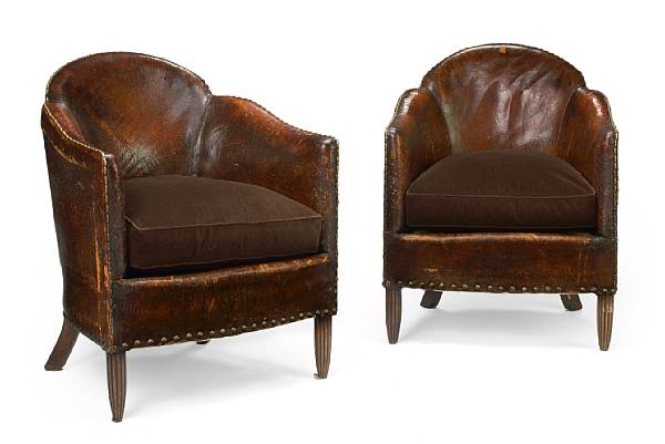 Appraisal: A pair of French Art Deco leather club chairs s