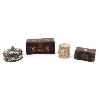 Appraisal: Collection of Four Chinese Boxes Includes Two hardstone inlaid boxes