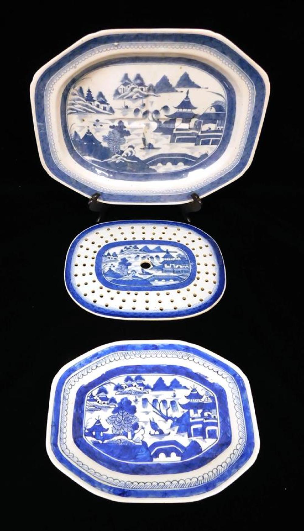 Appraisal: ASIAN Chinese Export Canton porcelain three pieces blue and white