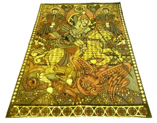 Appraisal: Batik wall hanging of armored St George wielding a spear