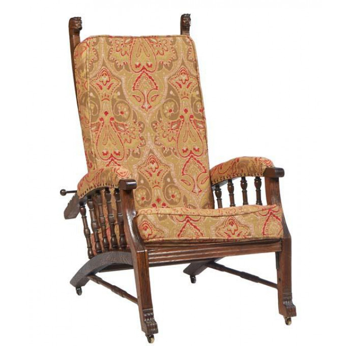 Appraisal: American Victorian Carved Oak Morris Chair c the adjustable back