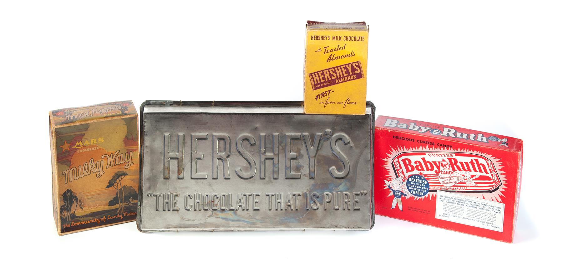 Appraisal: FOUR CANDY BAR RELATED ITEMS American th- st century Three