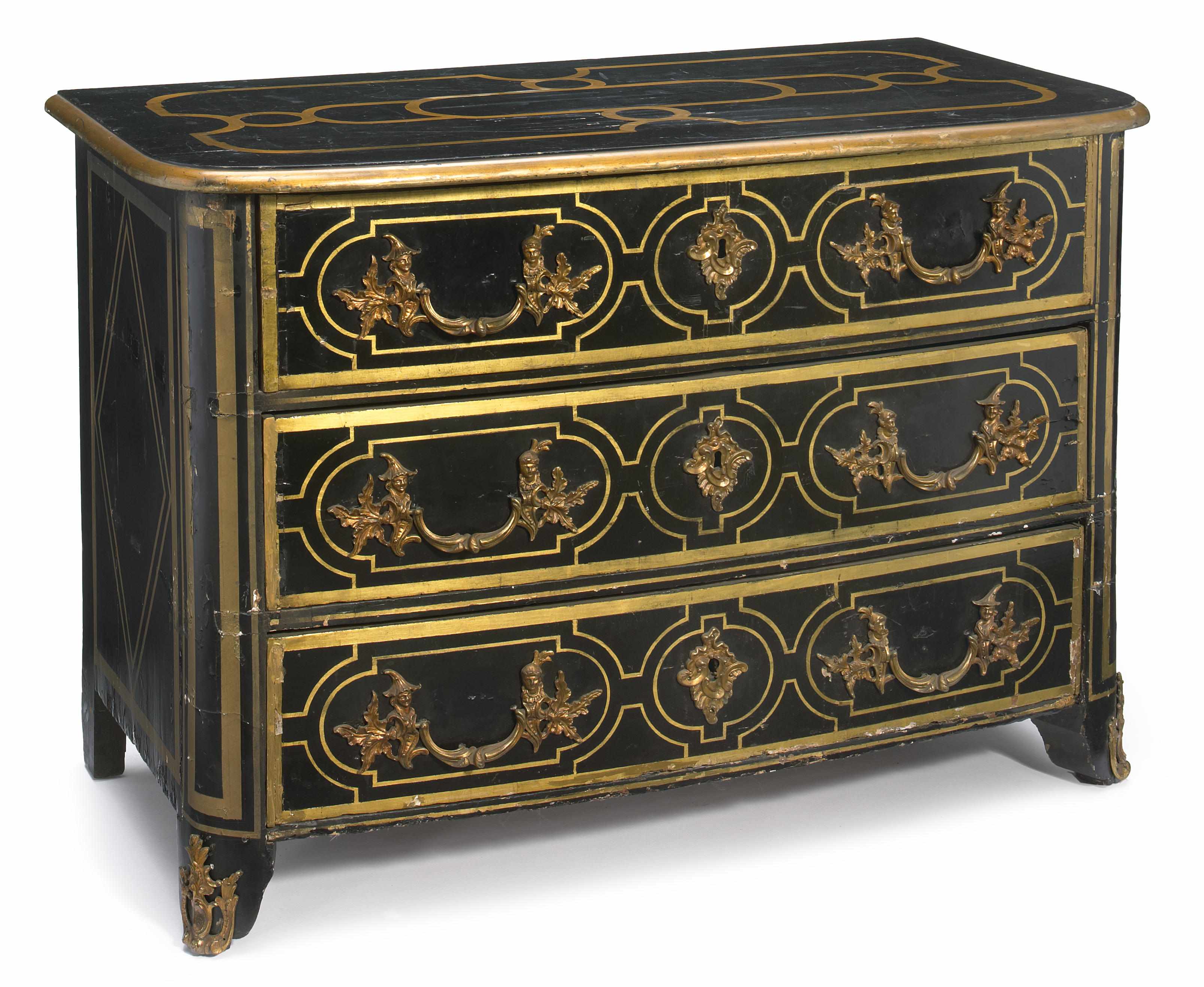 Appraisal: A Rgence gilt bronze mounted parcel gilt and ebonized commode