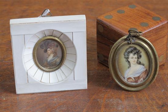 Appraisal: TWO MINIATURES ON IVORY Both handpainted and depicting classical women