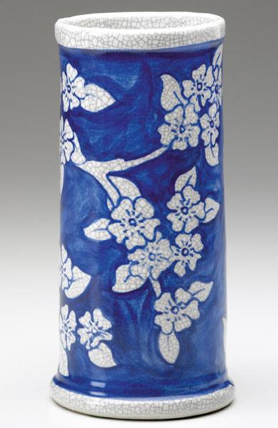 Appraisal: DEDHAM Crackleware rare cylindrical vase painted with branches cherry blossoms