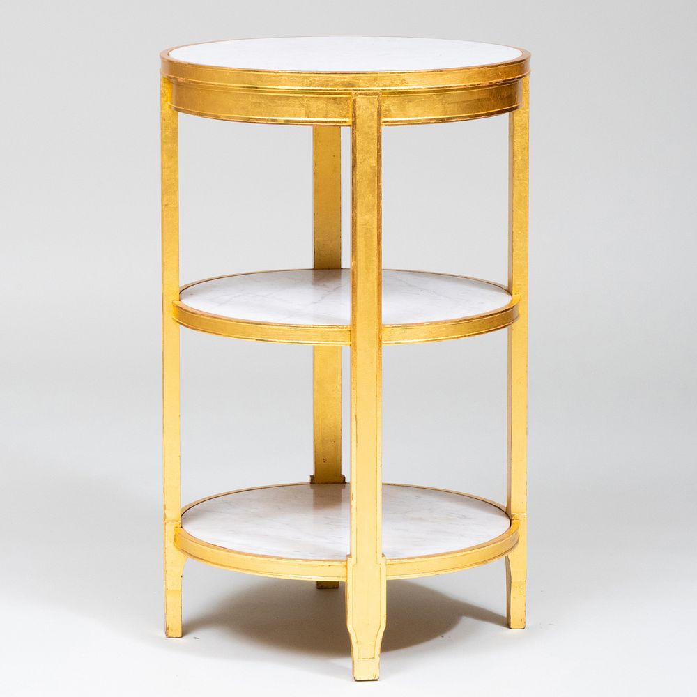 Appraisal: Jean-Michel Frank Style Modern Giltwood and Marble Three-Tier Gu ridon