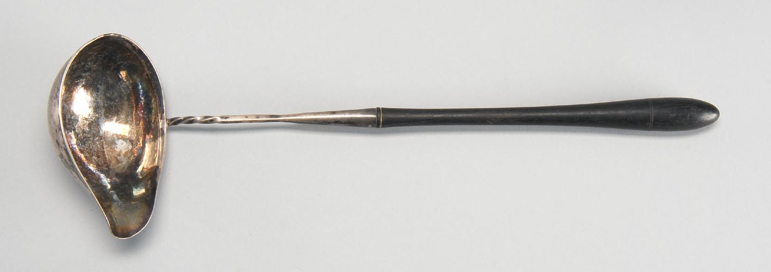 Appraisal: TH CENTURY CONTINENTAL SILVER BRANDY LADLE with turned wood handle