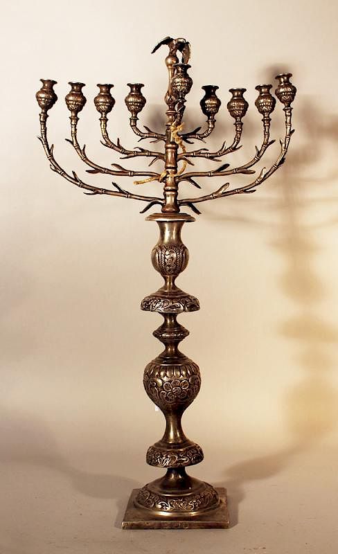 Appraisal: Polish Hanukkah lamp Polish Hanukkah lamp on quadratic base with