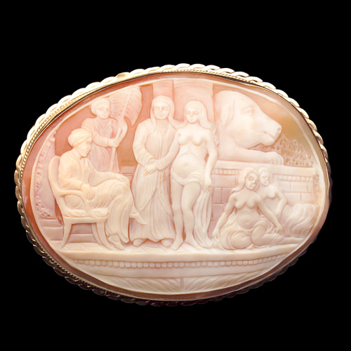 Appraisal: CAMEO Unusual and large shell cameo brooch with a k