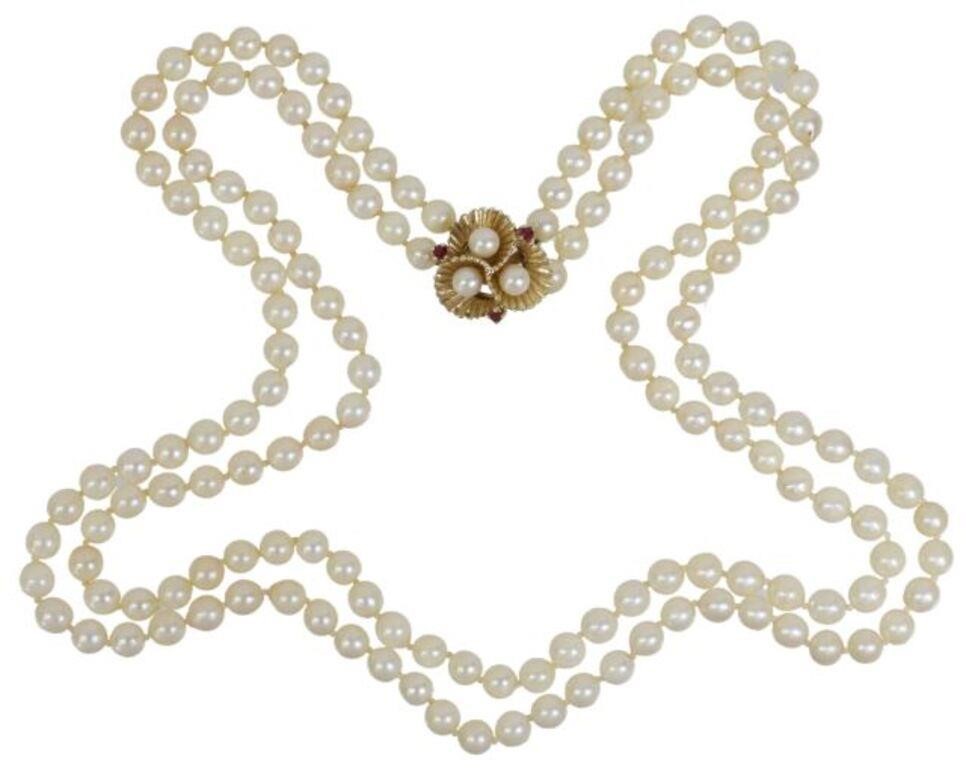 Appraisal: Estate kt yellow gold and pearl necklace two strands comprised