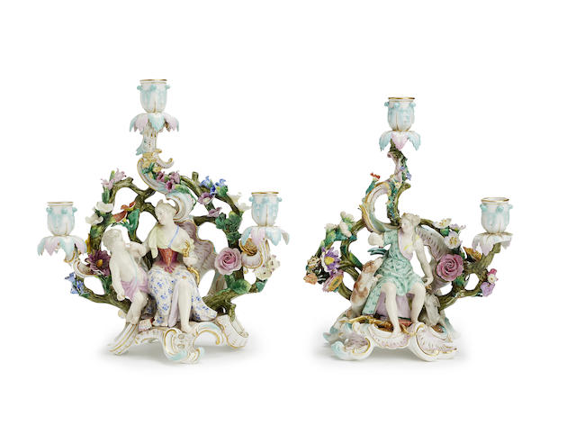 Appraisal: Two Meissen candelabra late th century One modelled as Diana