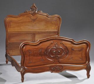 Appraisal: Louis XV Style Carved Walnut Bed early th c t