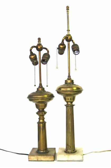 Appraisal: Two American brass and marble solar table lampsphiladelphia mid th