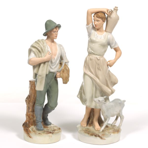 Appraisal: TWO LARGE PORCELAIN ROYAL DUX SCULPTURES OF PEASANT WOMAN AND