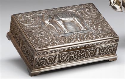 Appraisal: Large Thai silver box marked sterling Of rectangular form repousse