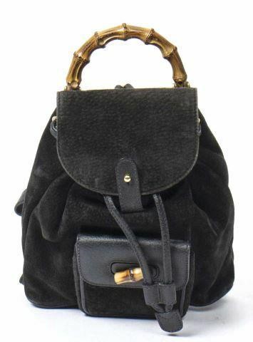 Appraisal: Gucci bamboo backpack in black suede with tonal leather trim