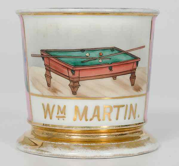 Appraisal: Billiard Player's Occupational Shaving Mug Porcelain with polychrome painted scene