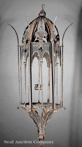 Appraisal: An American Gothic Wrought Iron and T le Lantern c