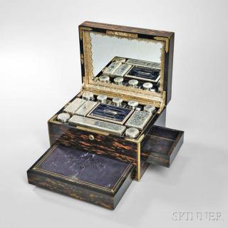 Appraisal: Victorian Brass-inlaid and Coromandel Toiletry Box Sheffield c Joseph Rogers