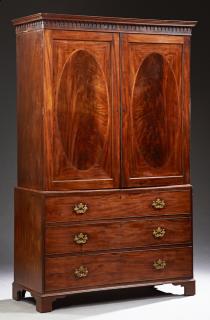 Appraisal: English Carved Inlaid Mahogany Linen Press th c English Carved