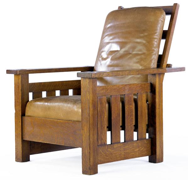 Appraisal: LIFETIME Flat-arm Morris chair with drop-in spring seat leather upholstery