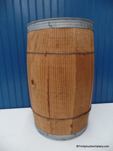 Appraisal: Old Wooden Nail Keg Wood staved metal banded nail keg