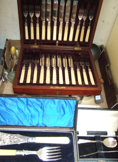 Appraisal: Mostly plated table flatware including twelve pairs of dessert knives