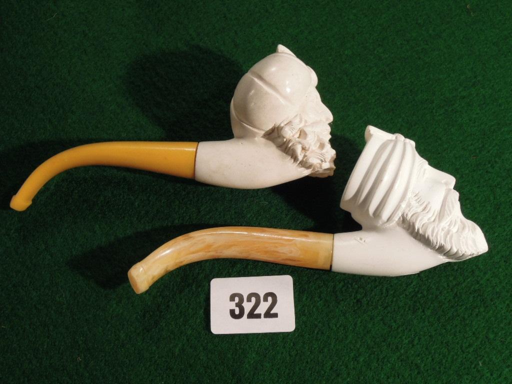 Appraisal: Two Meerschaum pipes in the form of turk's heads with