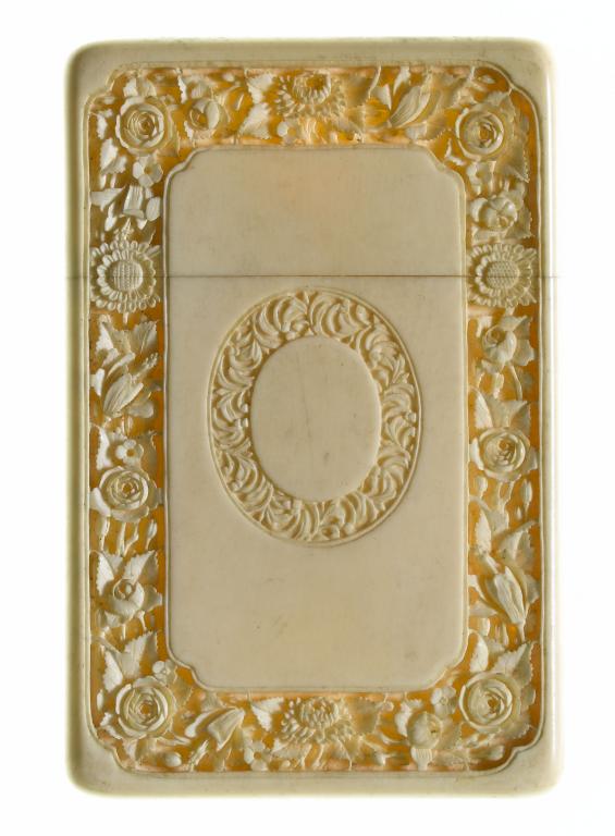 Appraisal: A CHINESE EXPORT IVORY CARD CASE AND COVER carved in